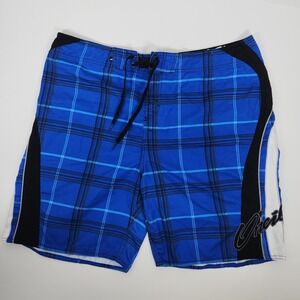 O'Neill Board Shorts Mens 40W Swim‎ Trunks Blue Black White Plaid Pockets Logo